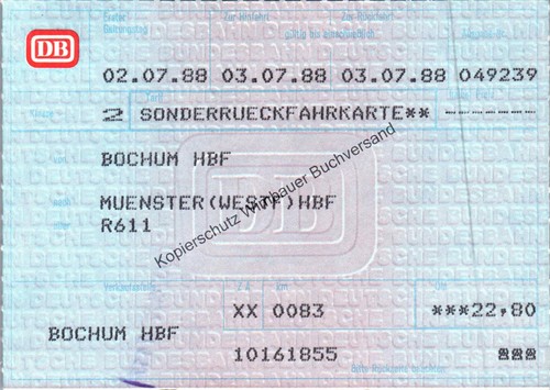 Zugticket von 1988 - , deutsche