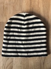 H&M Kinder Wintermütze schwarz weiß geringelt, Gr. 146/152