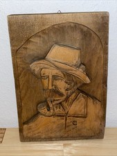 Holzbild Geschnitzt, Mann Ist Pfeife Am Rauchen  L 37cn, B 25cm mit Haken