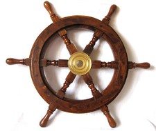 Deko Steuerrad aus Holz 30cm Durchmesser mit Messingnabe
