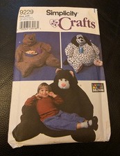Simplicity 9229 Tier Sitzsack Stühle Bär, Hund, Katze, ungeschnittenes Schnittmuster