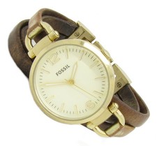 Fossil Georgia Damen Armbanduhr Edelstahl Leder Gold ES-3410 5ATM Bat neu S146