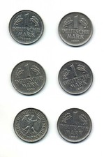 Geld-Münze 6x 1 DM, im Umlauf gewesen
