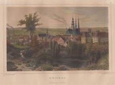 Zwickau Gesamtansicht Original kolorierter Stahlstich Oeder 1861