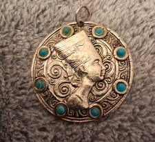 Anhänger Nofrete Ägypten Modeschmuck silberfarben türkis 4,8 cm Hingucker