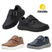 FitVille Weit Freizeitschuhe Herren Leder Walkingschuhe Klettverschluss Gr.40-50
