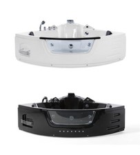 Luxus Whirlpool Badewanne mit Glas LED Licht Wasserfall Glasfront große Eckwanne