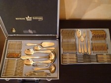 12teiliger Besteckkasten 23/24 Karat Hartvergoldet, sBs Solingen, unbenutzt