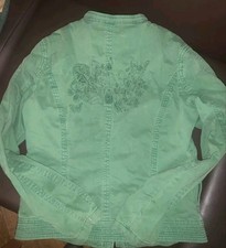 Desigual Jacke grün Gr 42 Lässig cool Biker Stickerei 