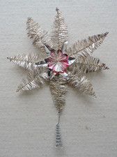 alt Christbaum Schmuck / Christbaumspitze Stern Stanniol Tinsel Tinselstern rot