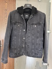 ZARA Herren Jeans Jacke mit Fell schwarz Größe: M