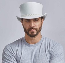 Weißer Lederhut Flechtband Zylinderhut Steampunk Zylinderhut Gothichut...