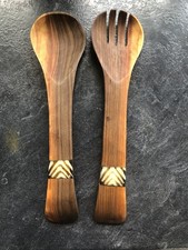  Afrikanische Salatbesteck aus Olivenholz mit Batikgriff