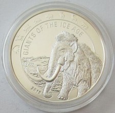 Ghana 5 Cedis 2019 Giants of the Ice Age Wollmammut 1 Oz Silber