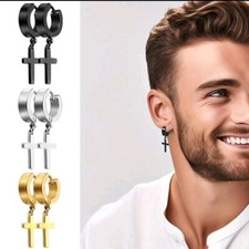 1 Paar Klapp Creolen mit Anhänger Kreuz Ohrringe Edelstahl Damen Herren Unisex