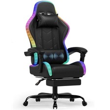LED Gaming Chair Bürostuhl Gaming Stuhl Fußstütze Massage 150kg Ergonomisch RGB