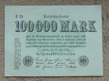 Geldscheine, Banknoten, Reichsbanknote über Hunderttausend Mark 1923 Jahr!