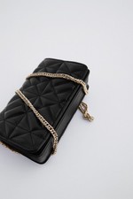 ZARA Umhängetasche NEU Schwarz Gold Goldkette Damen Tasche Clutch Kleine Bag 