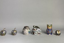 Konvolut Alte Cloisonne Dose mit Frosch Schmuckdöschen / Eulen Pullendes Apfel