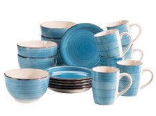 Kaffeeservice Geschirr 18 tlg Bel Tempo Keramik 6 Pers. Spiraldekor dunkelblau