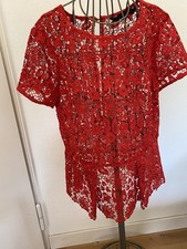 SPITZENBLUSE ROTE HÄKELBLUMEN  KURZARM ZARA WOMAN GR. M OBERWEITE 86 LÄNGE 60