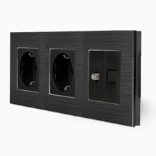 Schuko Steckdose LAN Netzwerk und SAT Dose Wandsteckdose Alurahmen UP LUXUS-TIME
