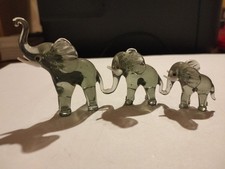 Lauscha Glasfigur Elefantenfamilie Tierfig. Mundgeblasene Glaskunst,Lang11cm TOP
