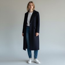 Vintage Emporio Armani Damen Mantel Blau Gr 42 Schurwolle Tailliert Trend SA1