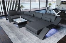 Leder Wohnlandschaft Sofa LED