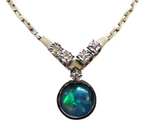 Feine 333 Weißgold Halskette/ Collier mit Opal & 5 Diamanten - 42 cm