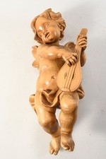 C25U68- Figur Putto mit Mandoline Holz geschnitzt signiert Andrea S.