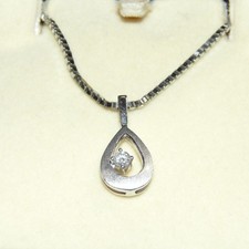 585 Weißgold 6,60 g 14K GOLD Venezianer Kette 40 cm 1,4 mm mit Brillant Anhänger