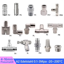 304/A2 Edelstahl Pneumatik Steckverbinder Druckluft Schlauch Steckverschraubung
