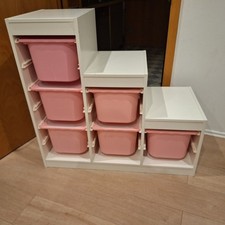Ikea Trofast Regal weiß, mit 9 x rosa Aufbewahrungsboxen inkl. Deckel
