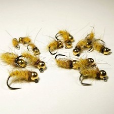 15x Hasenohr Nymphen Fliegen - Jig Haken Gr.12-20 - Handgebunden - Brass Perlen