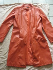 VINTAGE 70er 80er Kunstleder Mantel ORANGE Doppelreiß VSCT Stehkragen 36 38 SEXY
