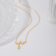 Vergoldete 925 Silber Halskette & Anhänger Blitz Zirkonia besetzt + Herz