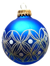 KREBS-GLAS Lauscha  Eine Weihnachtskugel Ø 7 cm Satin Blau /Glitter - zart grün