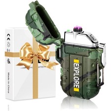 USB Feuerzeug  Winddicht Taschenlampe mit Notfallpfeife Camping Survival