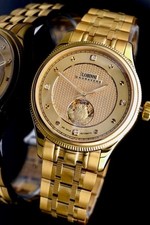 Lobinni Herren Männer Automatik Uhr Gold Farben Sapphire Glasboden NEU