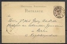 DR 1885 Ganzsachen.Postkarte P 12 B-02 -5 Pf.viol Rp., Hamburg - Berlin