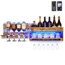 Yorbay Weinregal mit LED-Licht  Vintage Holz Wandbar mit 4 Getränkespender