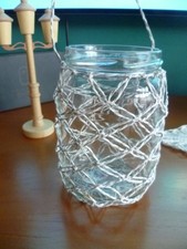 Windlicht Makramee, Kerzenhalter, Hochzeit, Silberhochzeit, Dekoration,Tischdeko