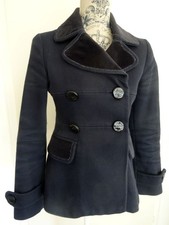 Mango Cabanjacke Blazer Jacke Gr S 36 Dunkelblau Samtkragen Damen Zweireiher