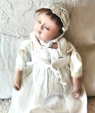 seltene  Biedermeier  Motschmann Taufling Babypuppe Papiermaschee 25cm um 1850