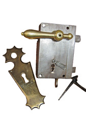 altes Kastenschloß, Aufschraubschloß komplett mit Falle