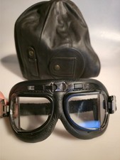 Leder Fliegerhaube Kopfhaube Leder Haube braun "large" mit passender Sturmbrille