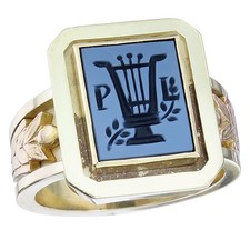 Siegel Ring Blau-Schwarzer Lagenstein Lyra 585er Gelbgold