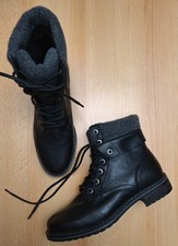 Damen Schnürboots Stiefeletten Winterschuhe Gr. 39 ( 6 ) Leder schwarz NEU