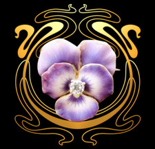 Krementz USA Stiefmütterchen Emallie Gelbgold 14K & Brillant Jugendstilbrosche